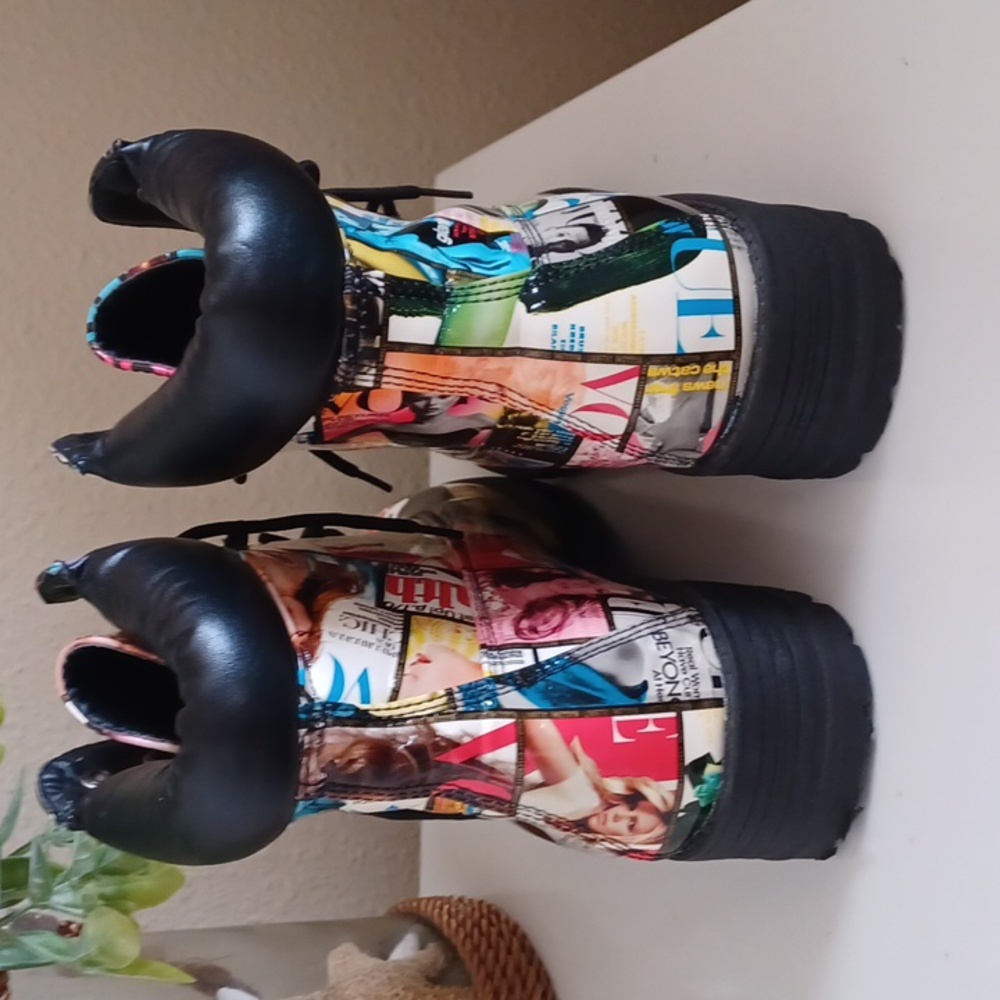 Shoe Republic LA Magazine Cover Multicolor Print Ankle Boots* SZ 8 - Picture 4 of 9